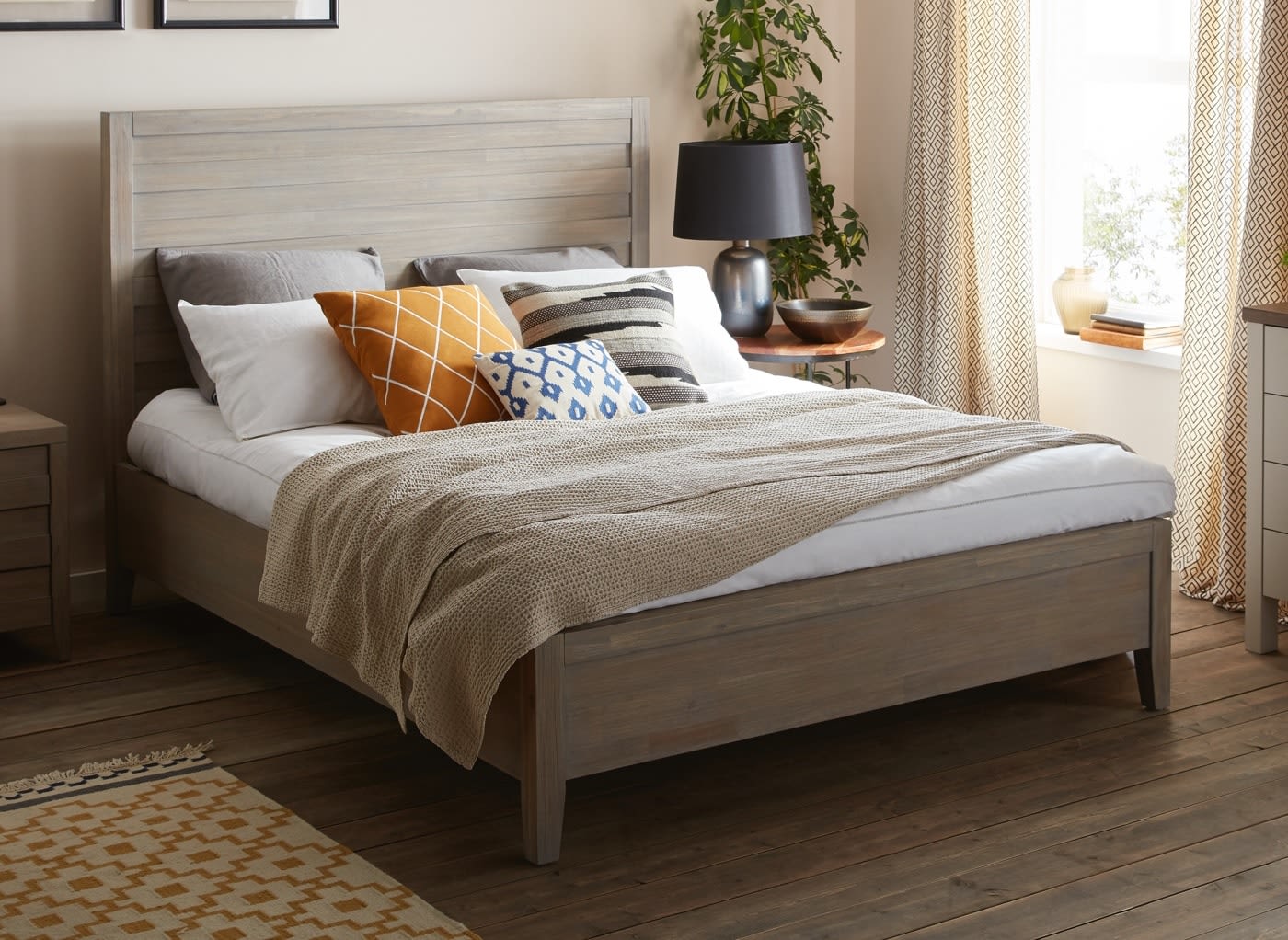Burke Grey Wooden Double Bed Frame 46 Double Light Wood Bed Sava With Emma 7732