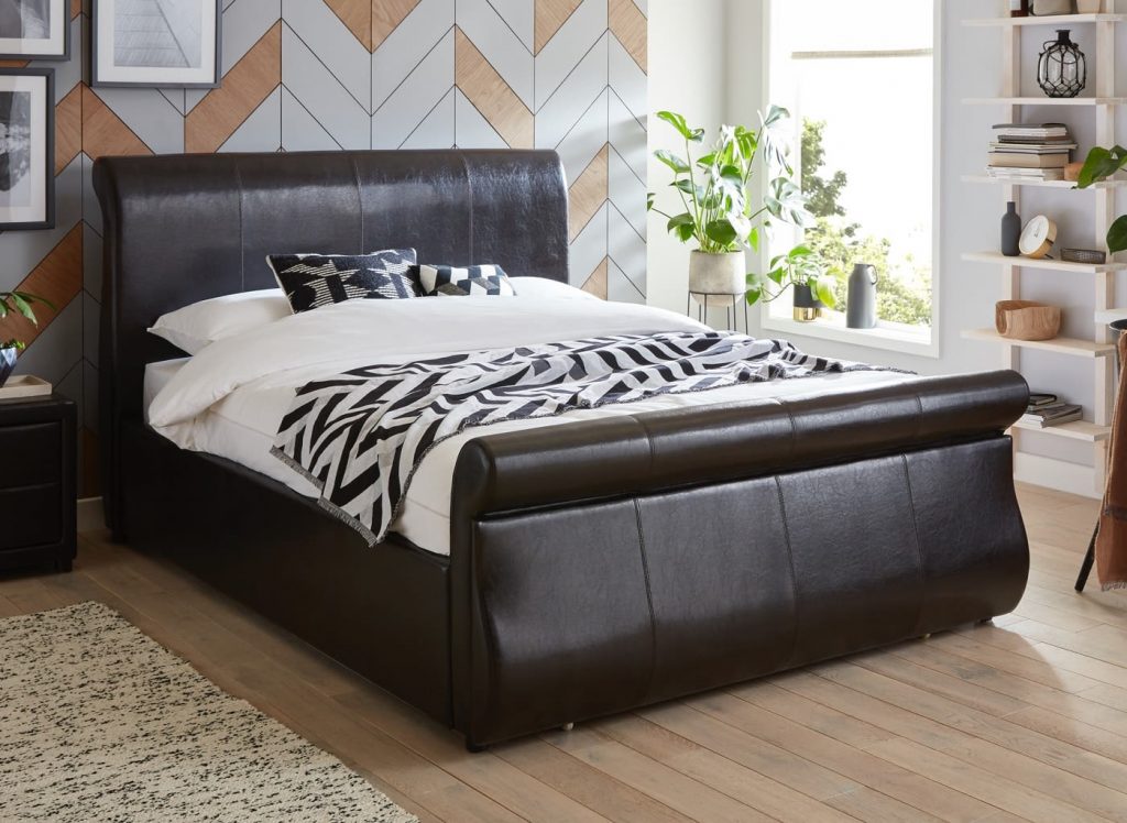 super king leather bed with mattress