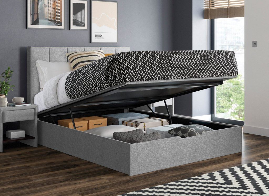 silver ottoman bed with mattress