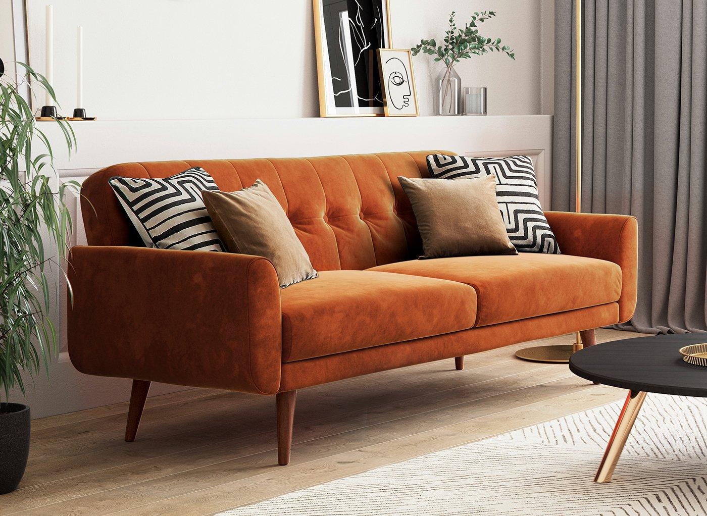 orange velvet sofa bed