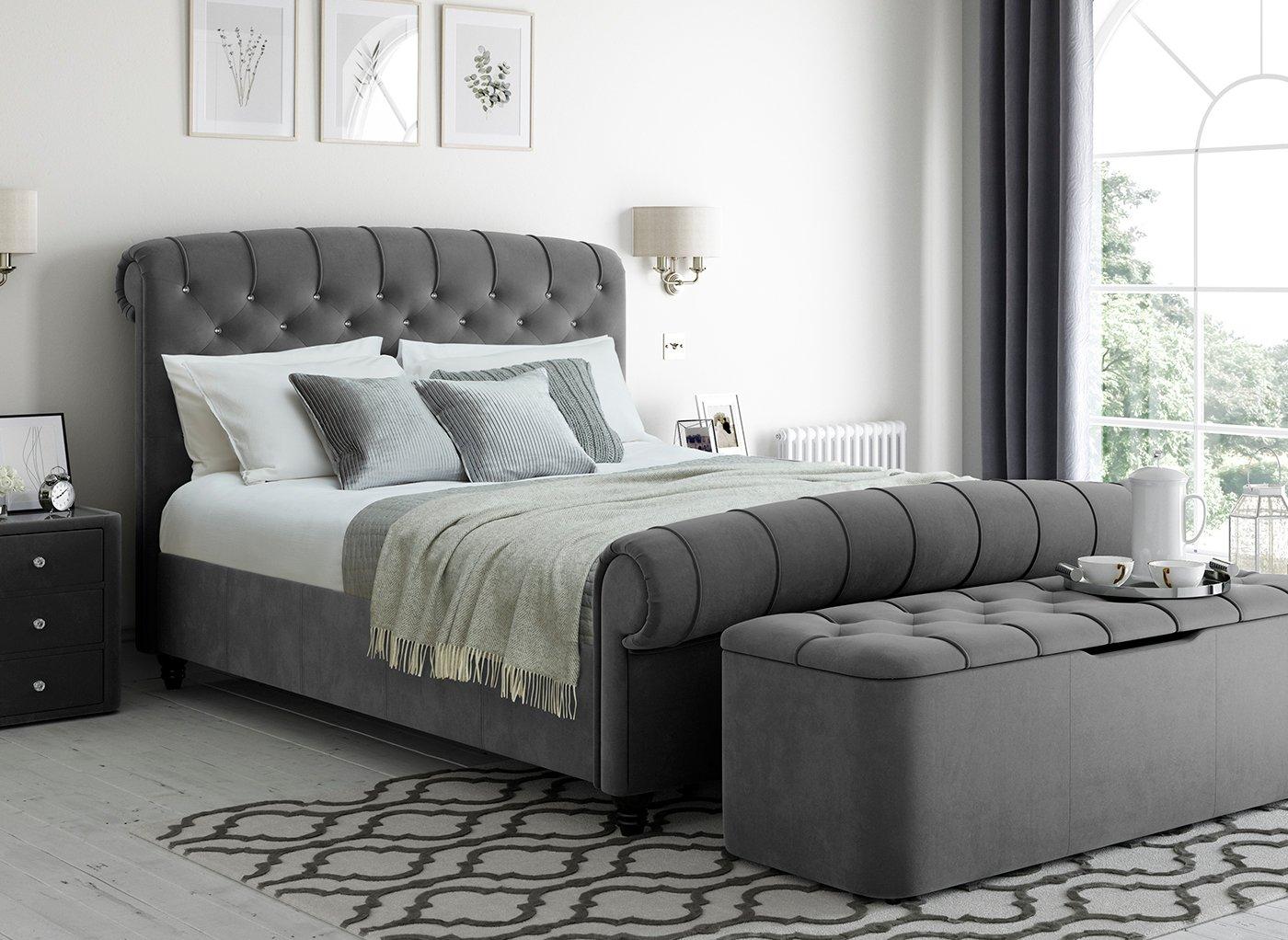 Super king deals grey velvet bed