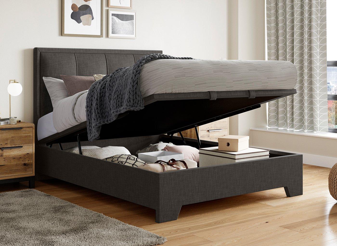 Super king online grey ottoman bed