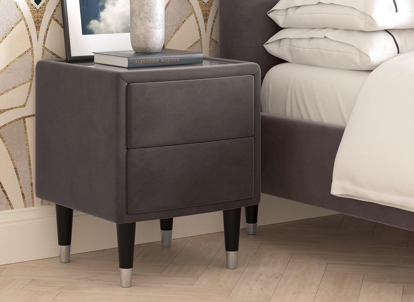 Batten Velvet Finish Bedside Table Grey Bed Sava 8344