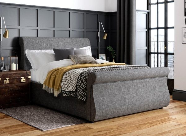 Detroit Upholstered Sleigh Bed Frame 50 King Grey