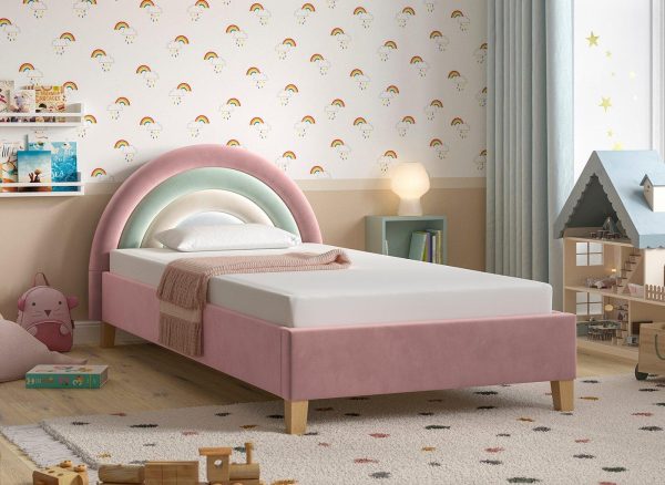 Rainbow Kids Velvet Finish Bed Frame 30 Single Pink