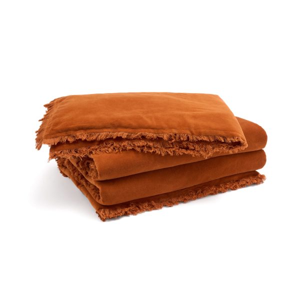 Fringed Velvet Bedspread Rust