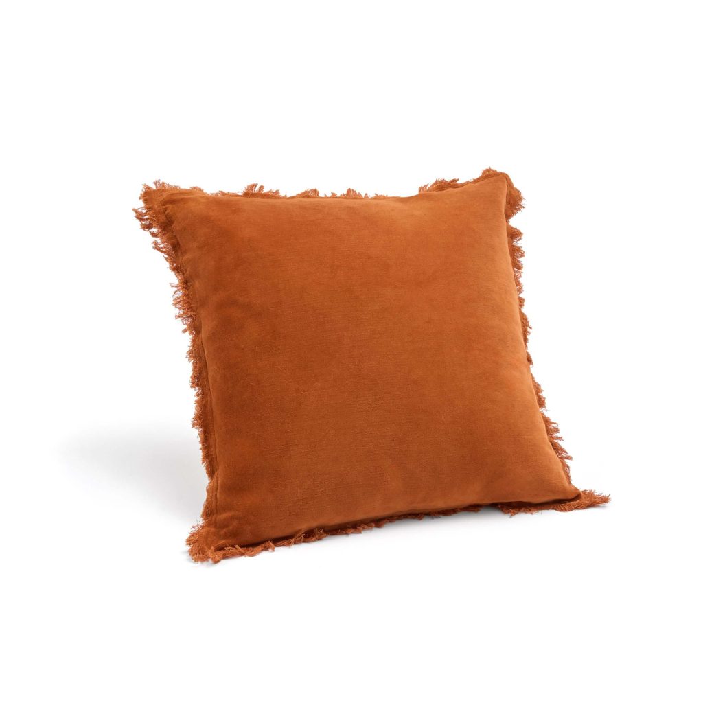 Fringed Velvet Cushion Rust