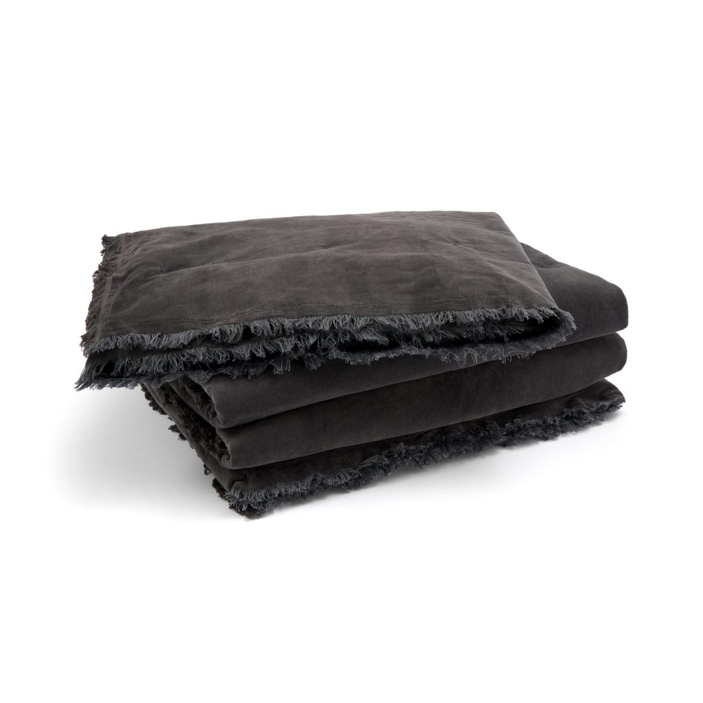 Fringed Velvet Bedspread Slate