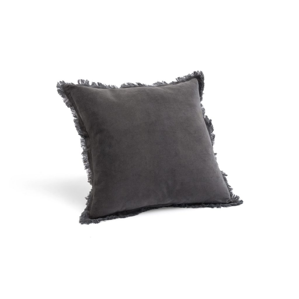 Fringed Velvet Cushion Slate