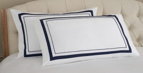 Cotton Collection Sateen Double Row Pillowcase Pair Navy