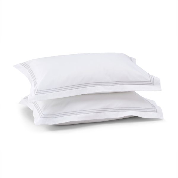 Cotton Collection Sateen Triple Row Cord Pillowcase Pair Silver