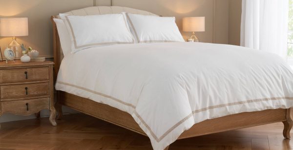 Cotton Collection Border Duvet Cover Natural Double