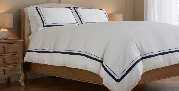 Cotton Collection Sateen Double Row Duvet Cover Navy Single