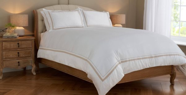 Cotton Collection Sateen Double Row Duvet Cover Natural Single