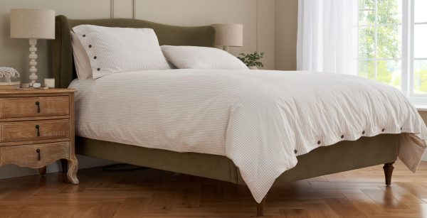 Cotton Collection Dyed Stripe Bed Linen Set Natural Double