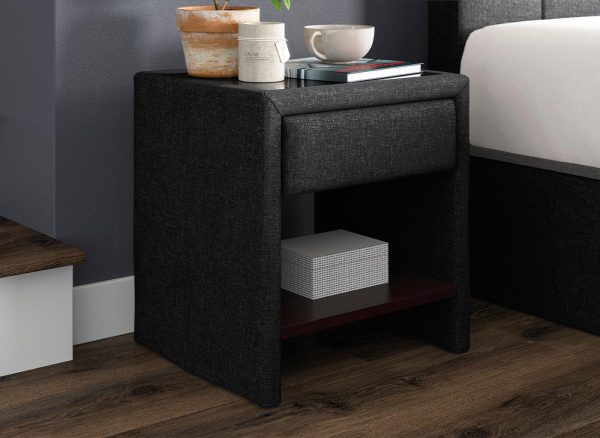 Harrow 1 Drawer Upholstered USB Charging Bedside Table Grey