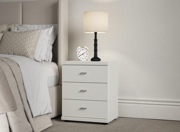 Dover 3 Drawer Bedside White