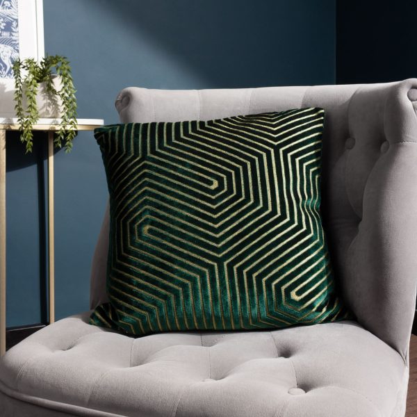 Geo Embossed Feather Cushion Emerald