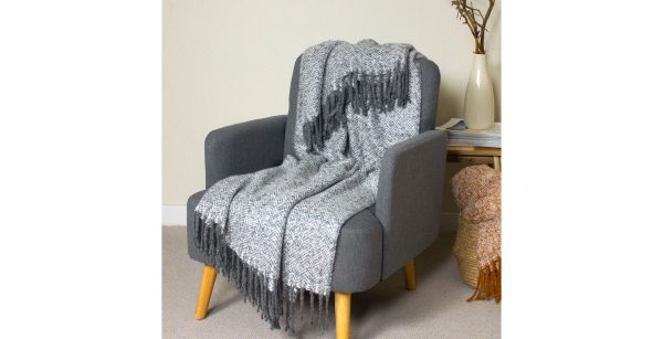 Fringed Herringbone Throw Grey