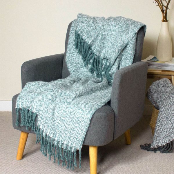 Fringed Herringbone Throw Teal