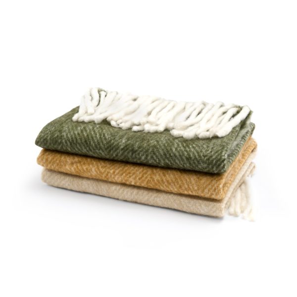 Wool Blend Tasselled Throw Natural Moss