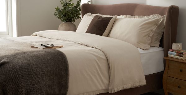 Cotton Collection Frill Duvet Cover Natural King