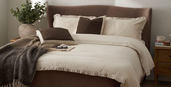 Cotton Collection Frill Bed Linen Set   Natural King