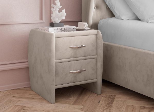 Sana Velvet Finish Bedside Table Cream