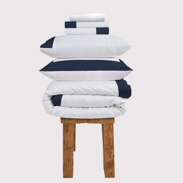 800 Thread Count Egyptian Cotton Windsor LUXE Bedding Set Navy Super King White with Navy Peony Deep Fit