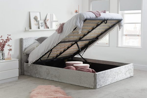 Birlea Berlin Steel Crushed Velvet Ottoman Bed Single