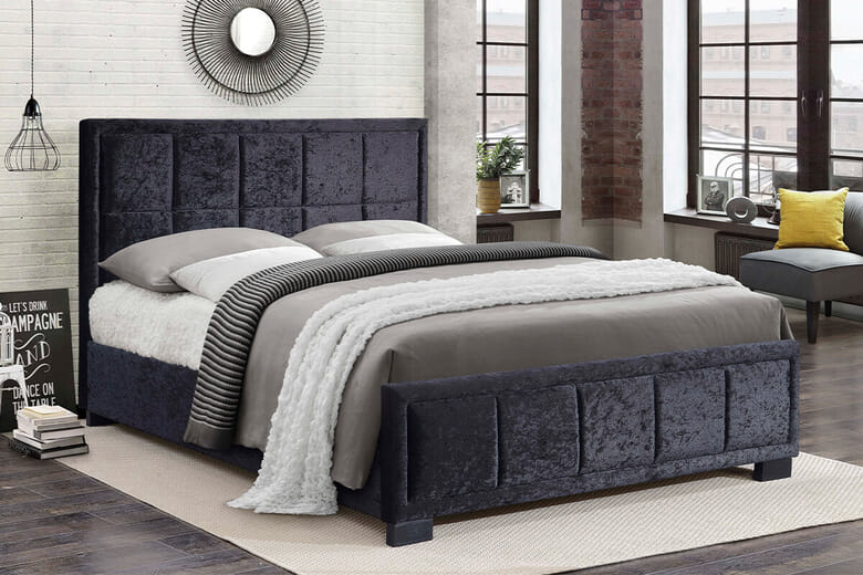 Birlea Hannover Black Crushed Velvet Fabric Bed Double