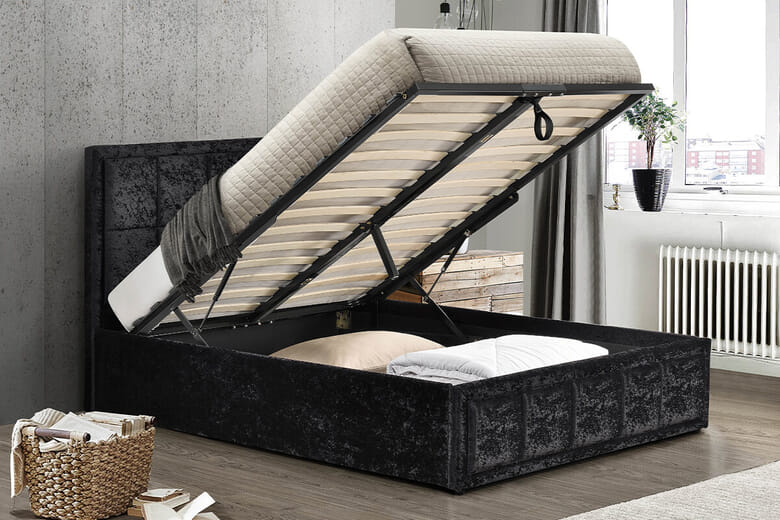 Birlea Hannover Black Crushed Velvet Fabric Ottoman Bed King Size