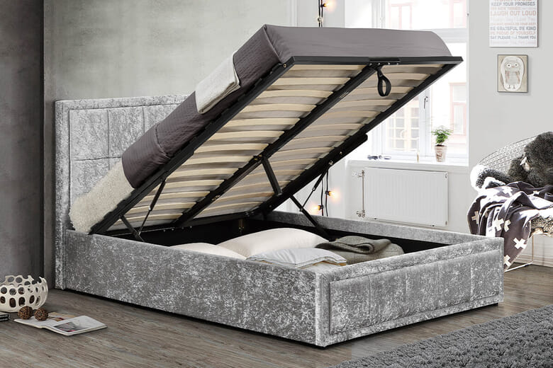 Birlea Hannover Steel Crushed Velvet Fabric Ottoman Bed Double