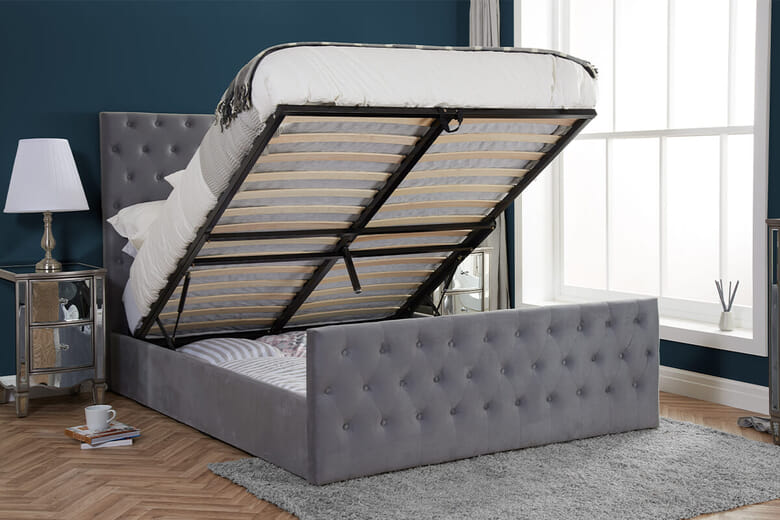 Birlea Marquis Grey Velvet Fabric Ottoman Bed Double