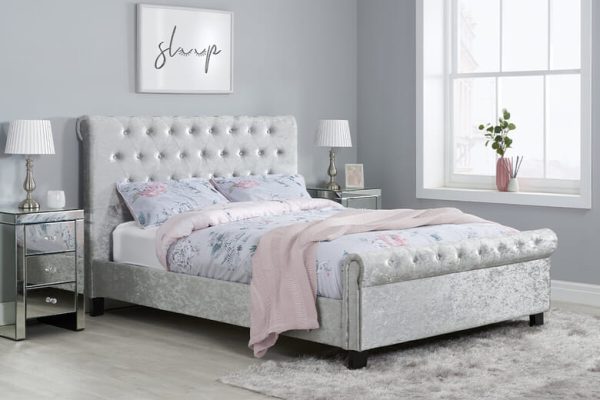 Birlea Sienna Steel Crushed Velvet Fabric Bed Double