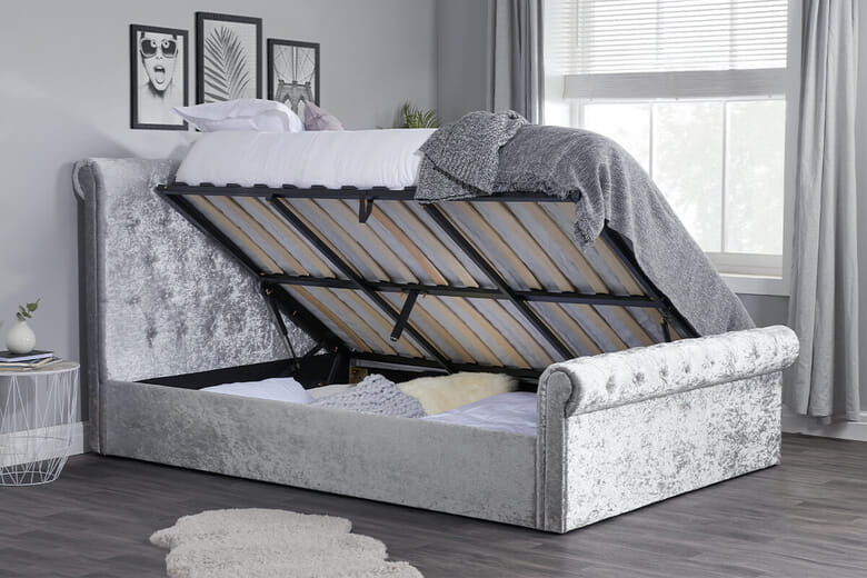 Birlea Sienna Steel Crushed Velvet Side Ottoman Bed Small Double