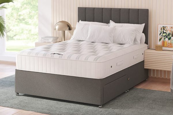 Sleepeezee Diamond Ortho Mattress + Premium Divan Bed Graphite Grey End Opening Ottoman Single