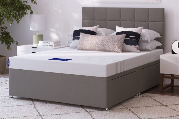 Coolflex Essentials Foam Mattress + Premium Divan Bed Plush Velvet Blue 2+2 Continental Drawers Small Double