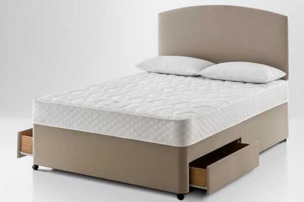 Silentnight Essentials Value Mattress + Premium Divan Bed Putty Beige 2 Drawers Single