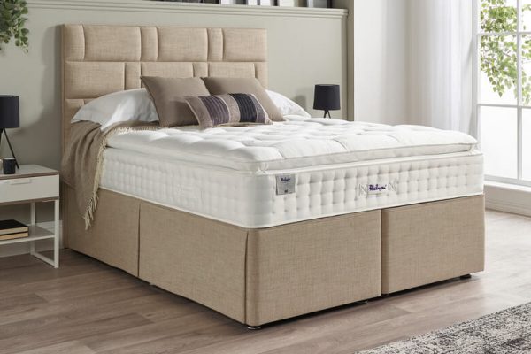 Relyon Natural Luxury Supreme 2150 Pillow Top Mattress + Premium Divan Bed Plush Velvet Blue 2 Drawers Single