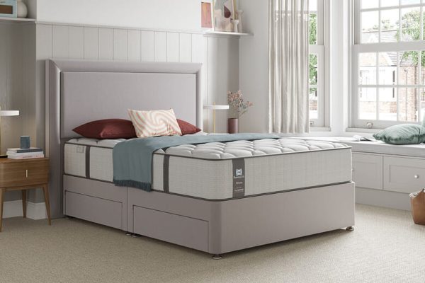 Sealy Blackwood Elevate Posturepedic Mattress + Premium Divan Bed Sage Grey End Opening Ottoman Double