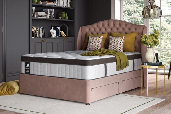 Sealy Arden Elevate Ultra Posturepedic Mattress + Premium Divan Bed Sage Grey 2 Drawers Double