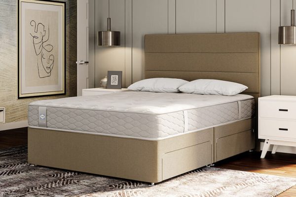 Sealy Ortho Plus Silver Memory Mattress + Premium Divan Bed Putty Beige 2 Drawers Super King |