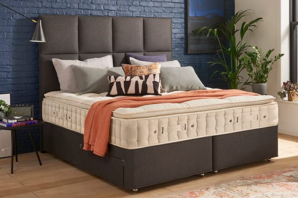 Hypnos Pillow Top Aurora Deluxe Mattress + Premium Divan Bed Charcoal Grey End Opening Ottoman Double