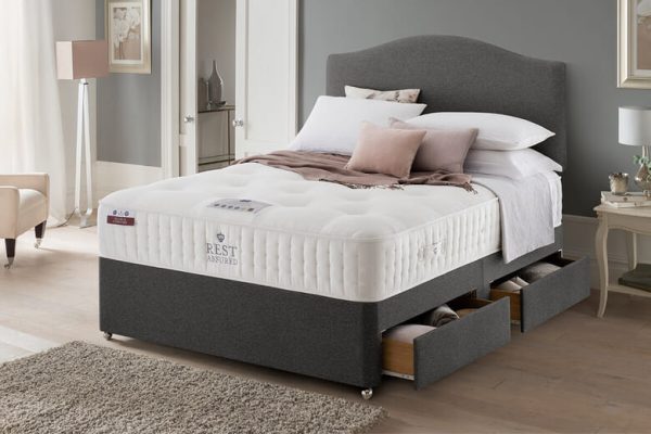 Rest Assured Northington 2000 Pocket Natural Mattress + Premium Divan Bed Graphite Grey End Opening Ottoman Single