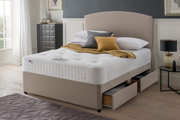 Rest Assured Novaro Ortho 1000 Pocket Mattress + Premium Divan Bed Sage Grey 4 Drawers Single