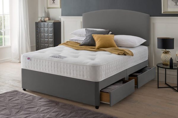 Rest Assured Venice Ortho 1400 Pocket Mattress + Premium Divan Bed Graphite Grey 4 Drawers Single