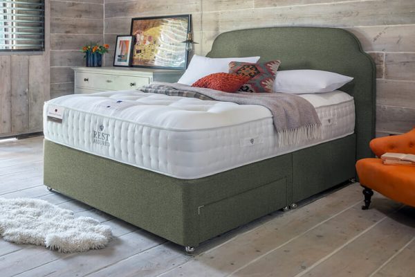 Rest Assured British Wool 2000 Pocket Firmer Mattress + Premium Divan Bed Putty Beige 2 Drawers Double