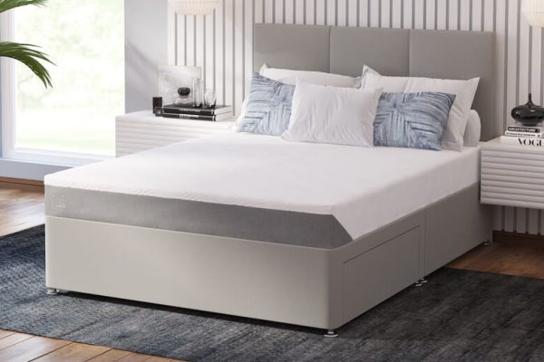 TEMPUR ONE Soft Mattress + Premium Divan Bed Sage Grey 4 Drawers Double