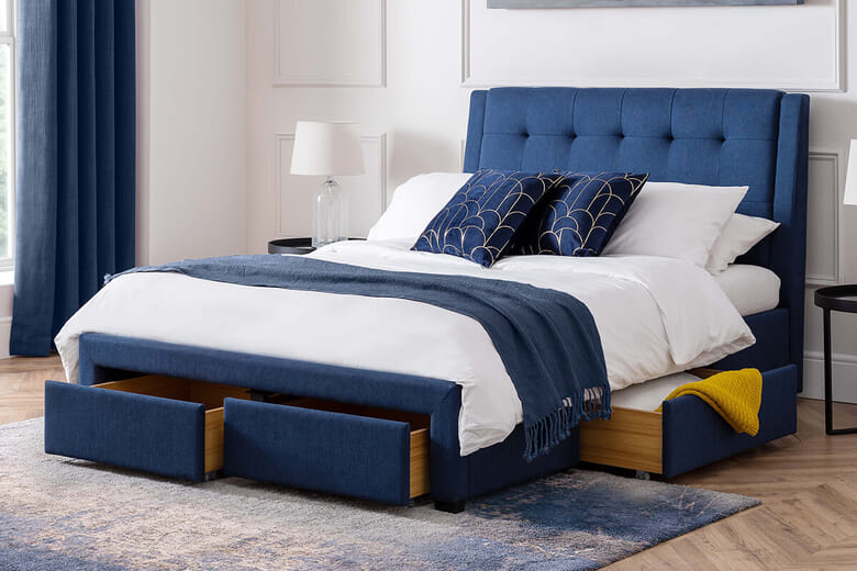 Julian Bowen Azores Upholstered Storage Bed JulianBowen Blue Linen King Size